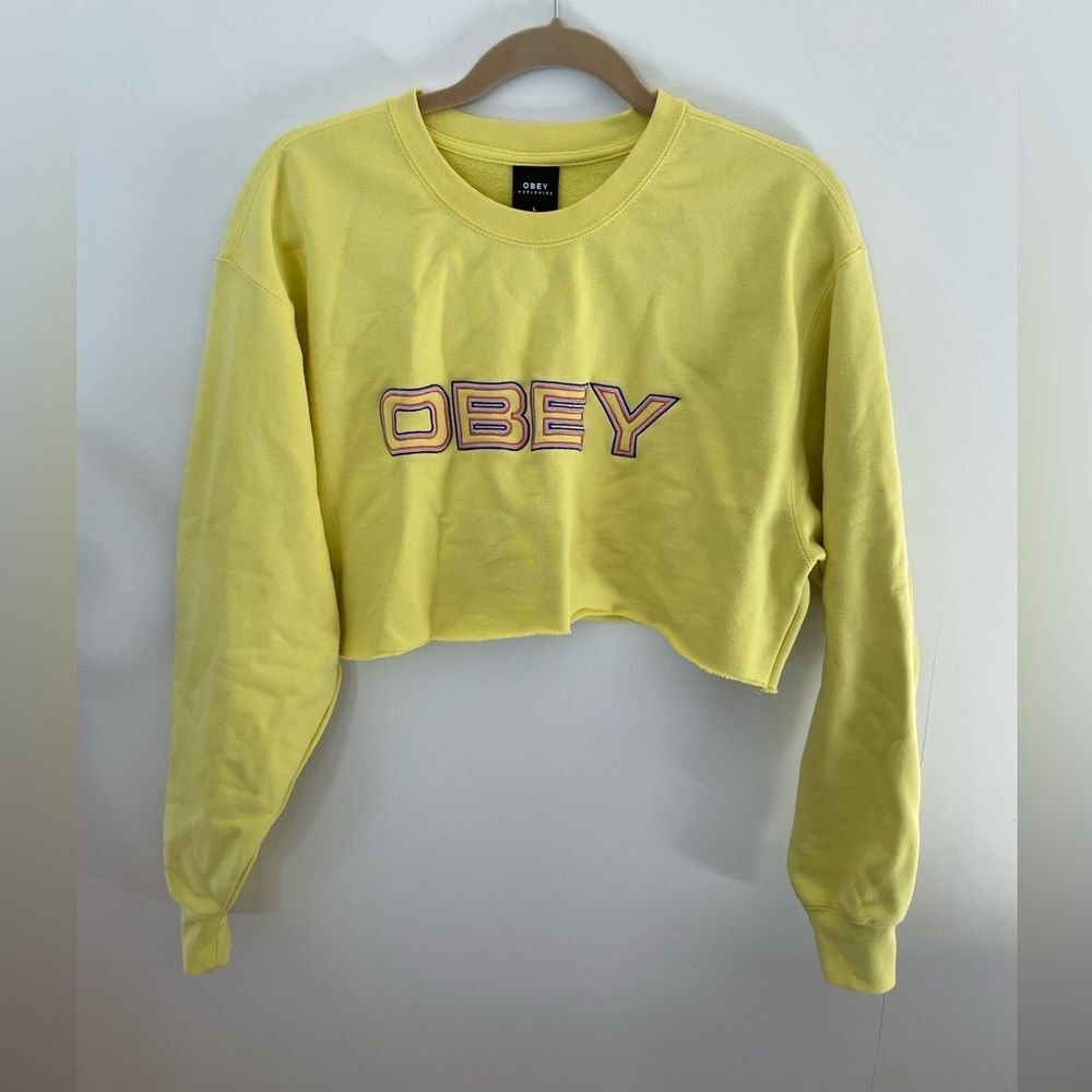 Yellow Obey crop sweatshirt size large